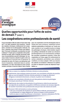 "Les coopérations entre professionnels de santé", note d'analyse du Centre d'analyse stratégique, n° 254